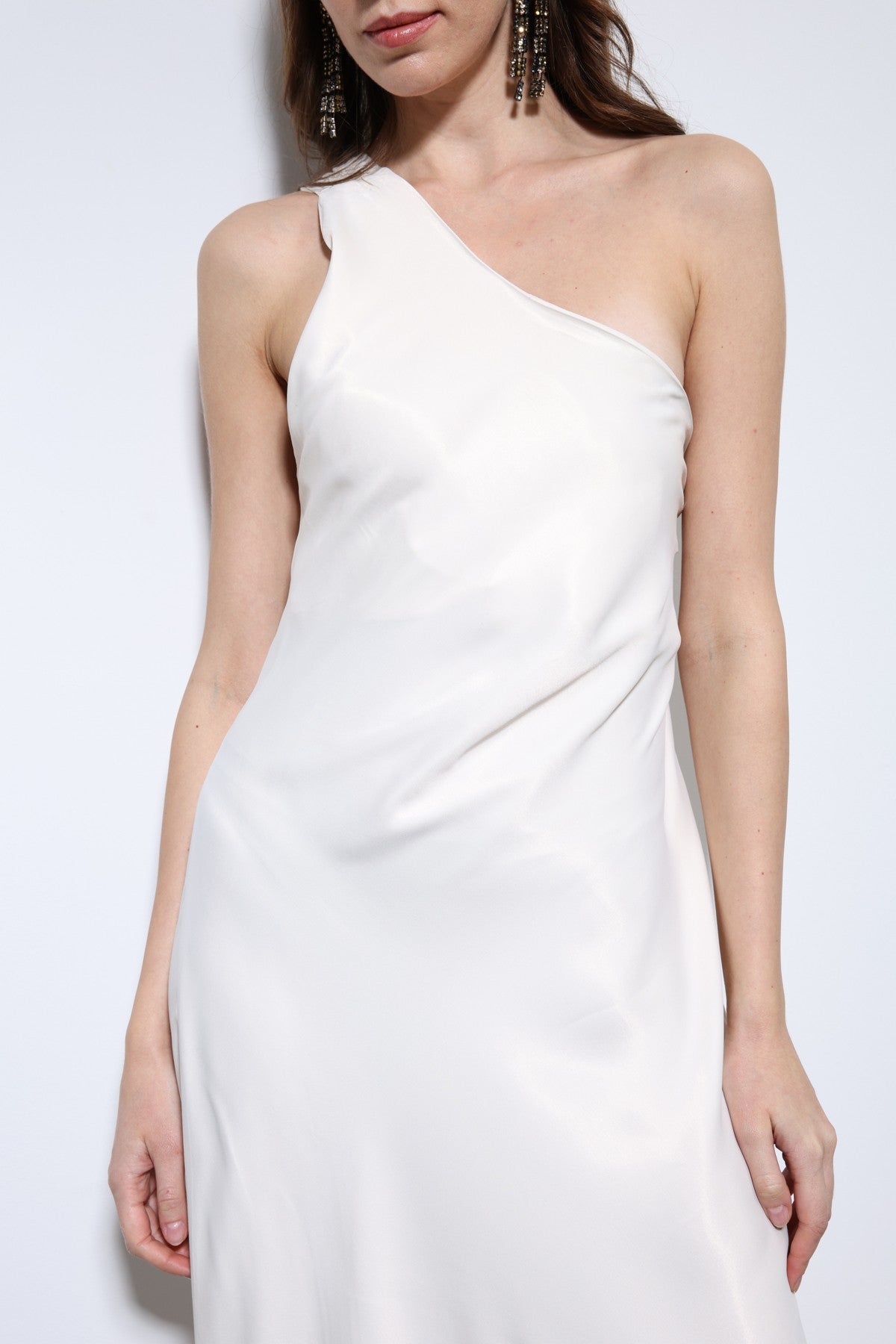 Antioch Asymmetrical-Neckline Satin Maxi Dress
