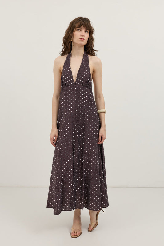 Women's Polka-Dot Dress with a Halter Neckline