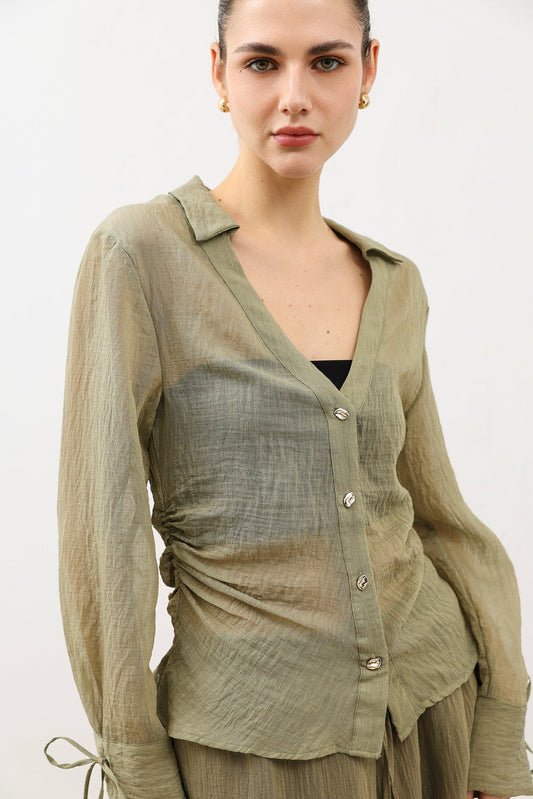 V-Neck Semi-Sheer Women's Shirt