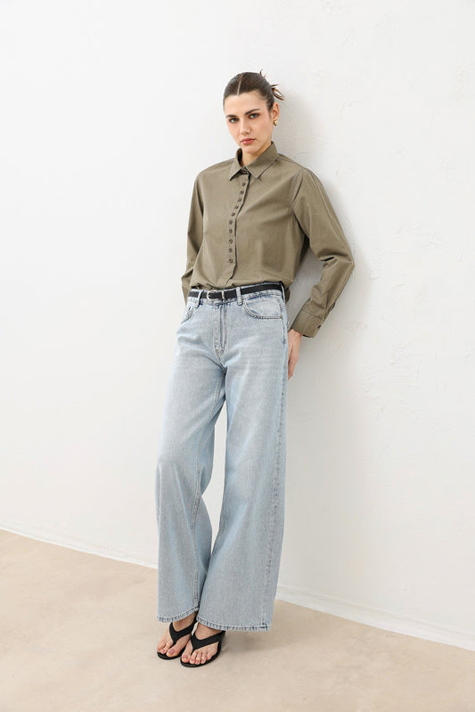 Poplin Shirt with Button Details