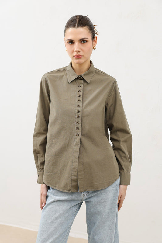 Poplin Shirt with Button Details