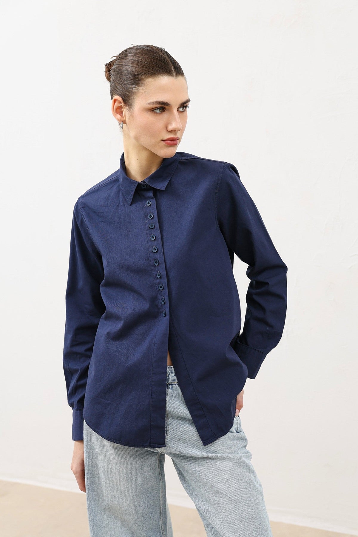 Poplin Shirt with Button Details