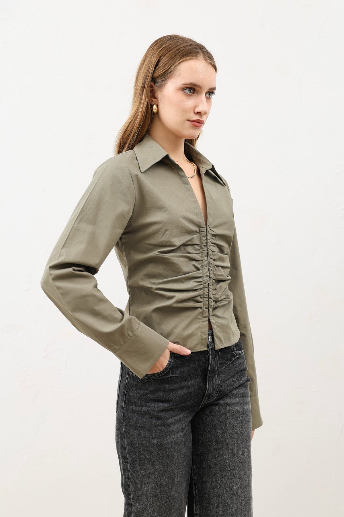 Gathered Poplin Women's Shirt
