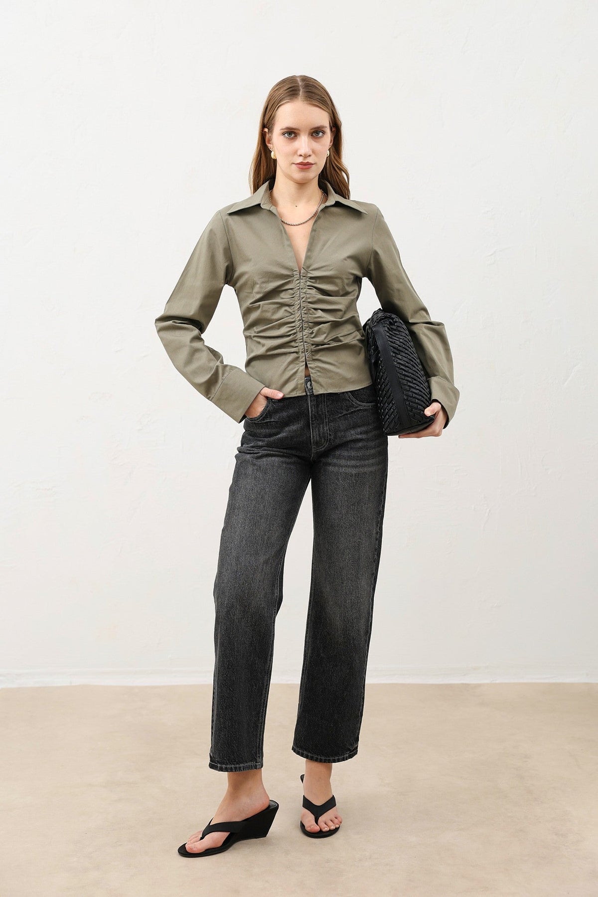 Gathered Poplin Women's Shirt