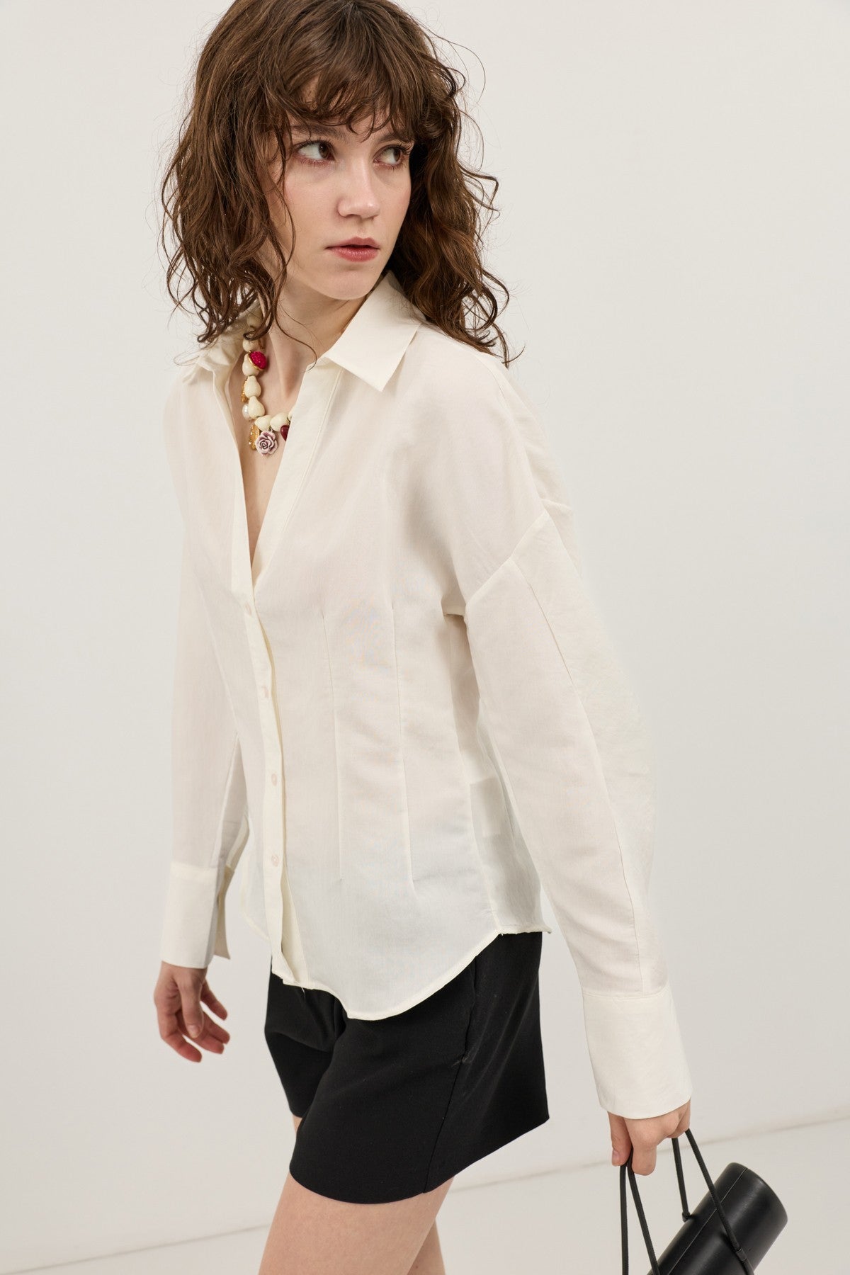 Antioch Pencil-Sleeve Modal Shirt with Detailed Stripes