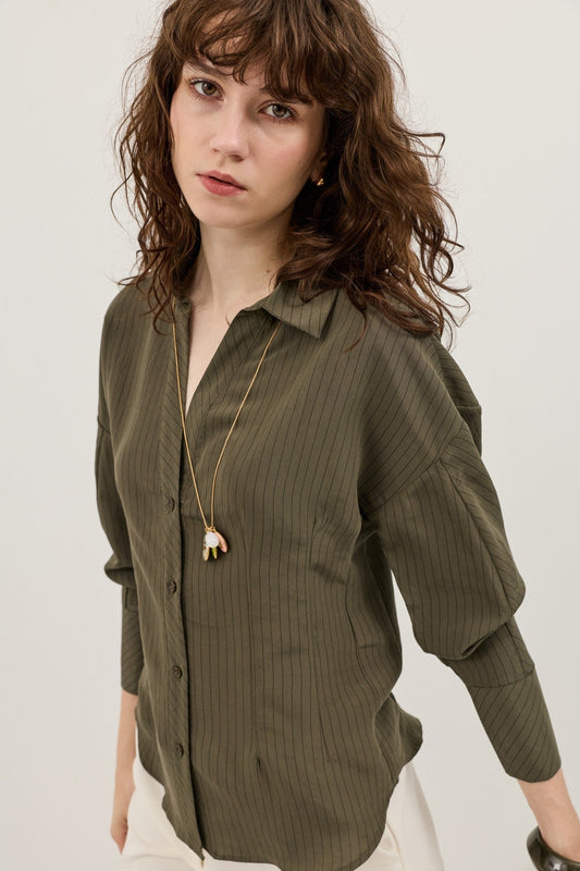 Antioch Pencil-Sleeve Modal Shirt with Detailed Stripes