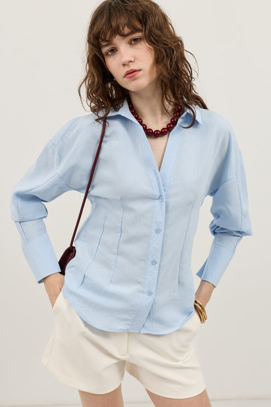 Antioch Pencil-Sleeve Modal Shirt with Detailed Stripes