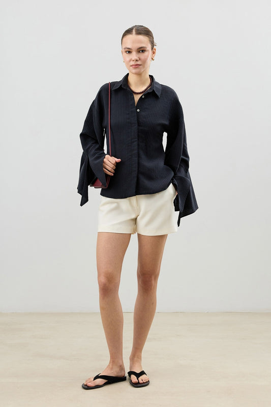 Antioch Women's Striped Shirt with Tie-Back Sleeves