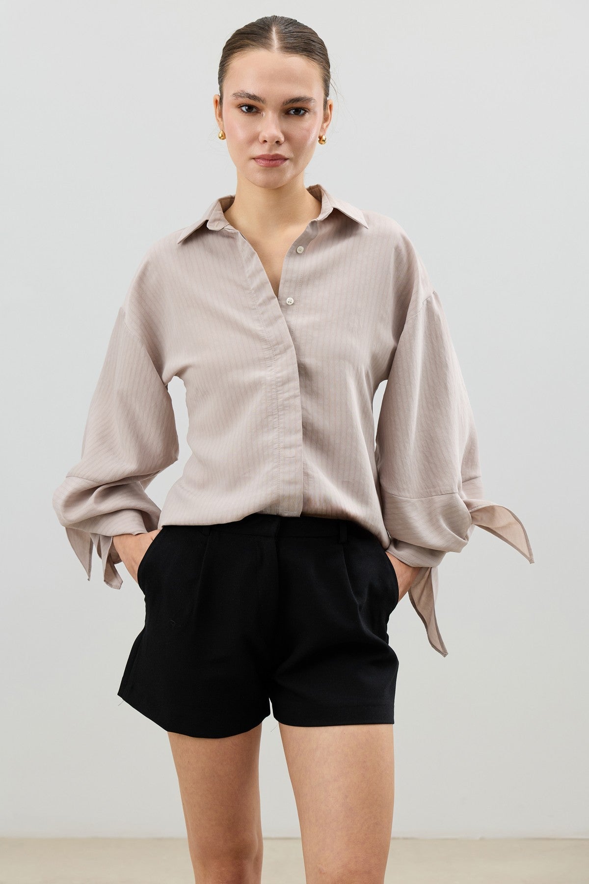 Antioch Women's Striped Shirt with Tie-Back Sleeves