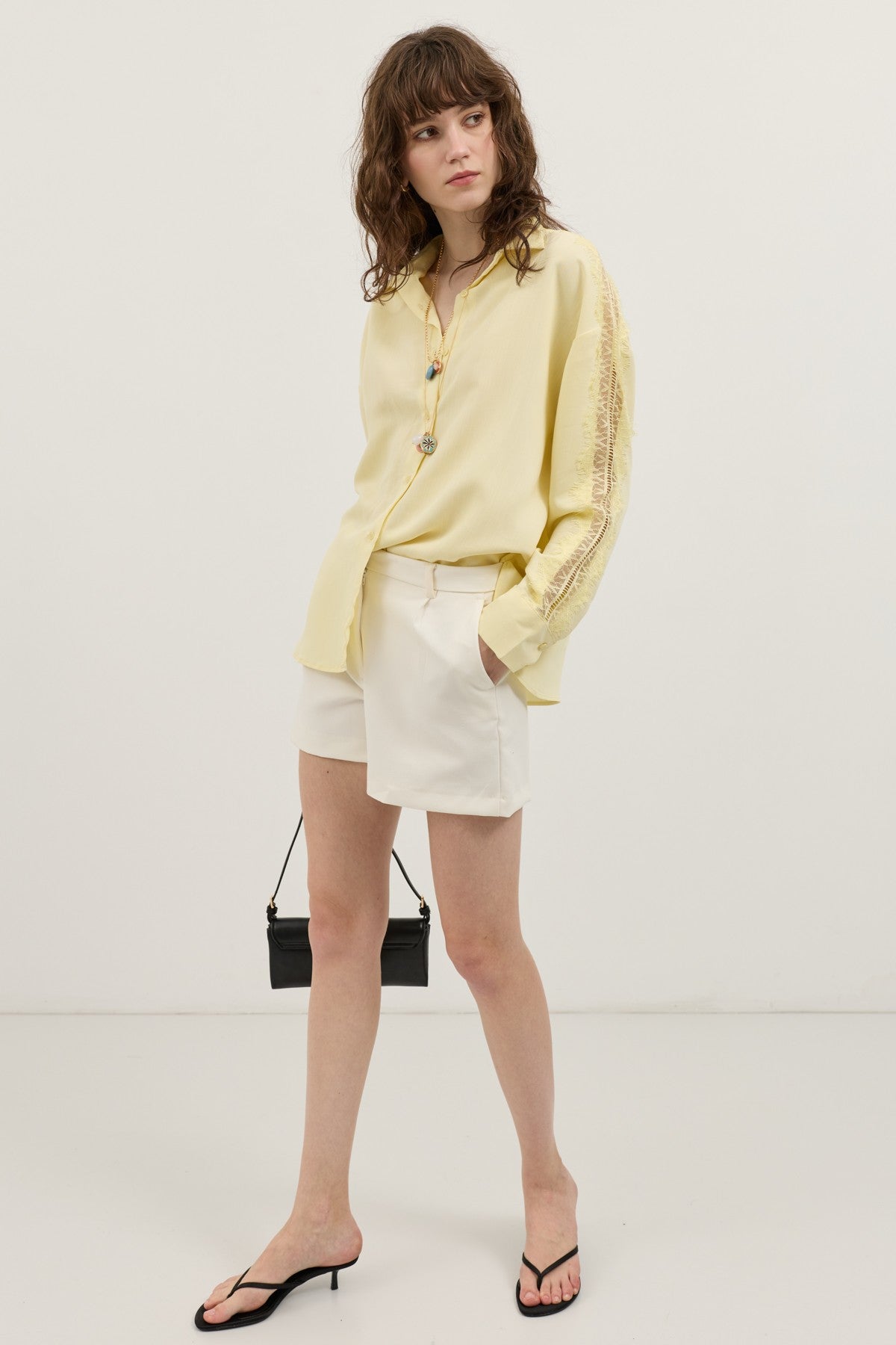Women's Shirt with Lace-Embellished Sleeves