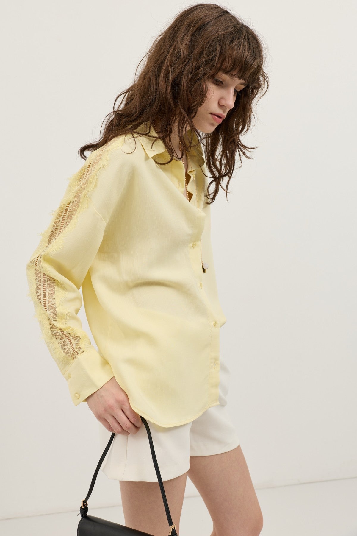 Women's Shirt with Lace-Embellished Sleeves