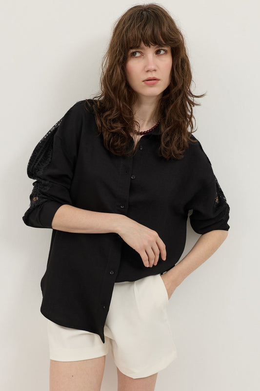 Women's Shirt with Lace-Embellished Sleeves