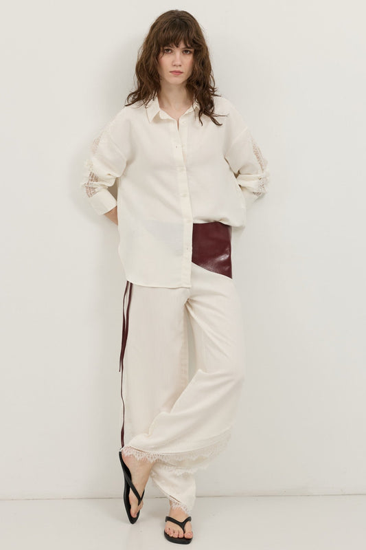 Women's Shirt with Lace-Embellished Sleeves