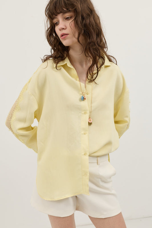 Women's Shirt with Lace-Embellished Sleeves