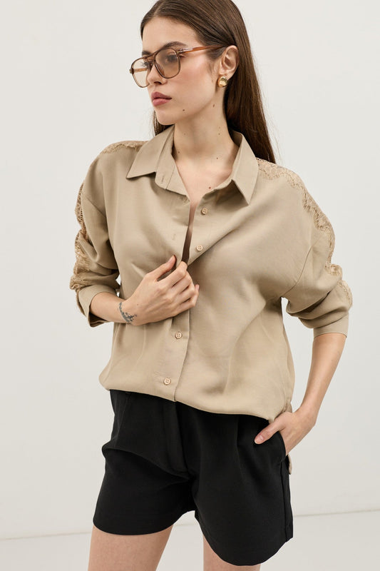 Women's Shirt with Lace-Embellished Sleeves