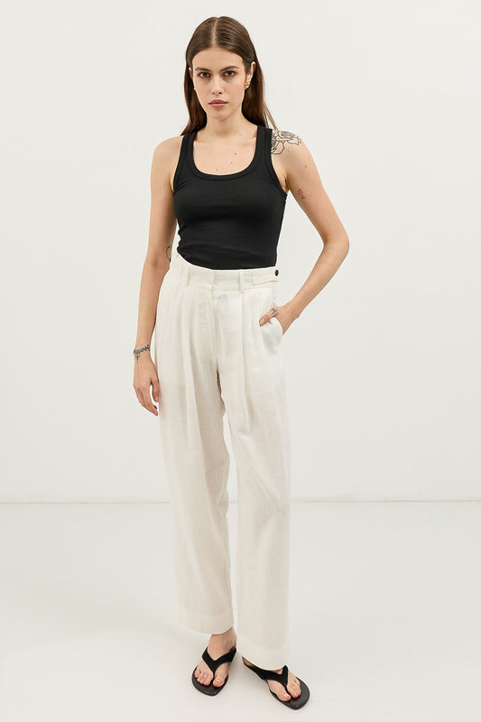 Women's Pleated Pants with Linen Blend