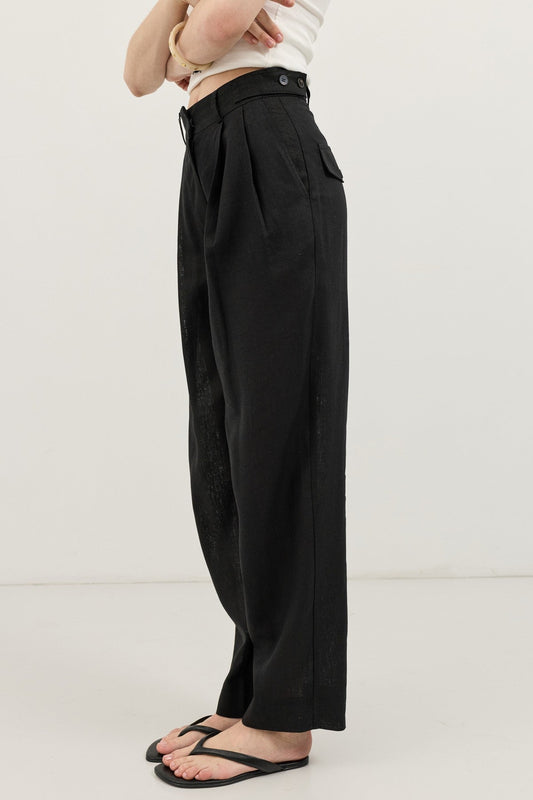 Women's Pleated Pants with Linen Blend