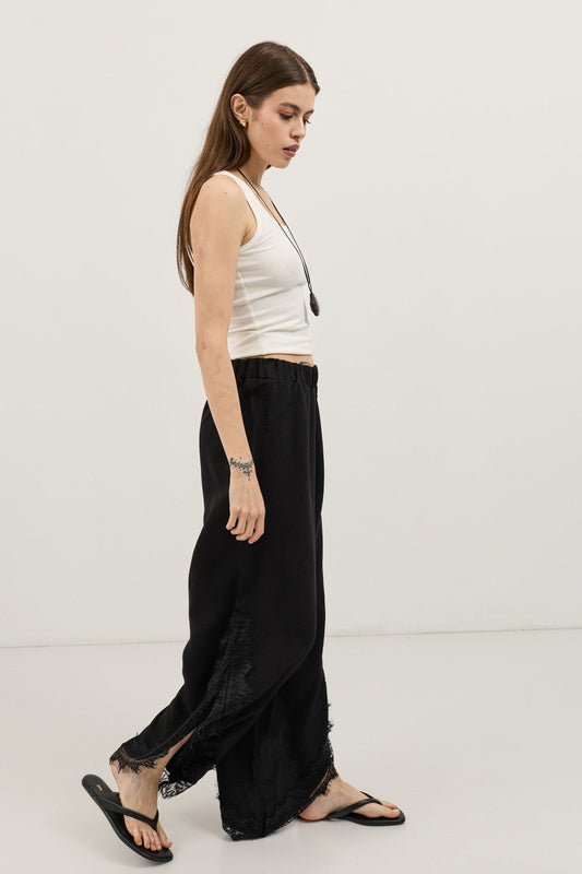 Women's Pants with Lace-Trimmed Cuffs