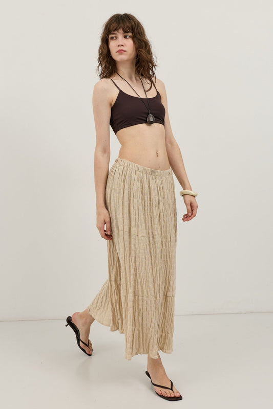 Antioch Linen-Blend Textured Midi Skirt