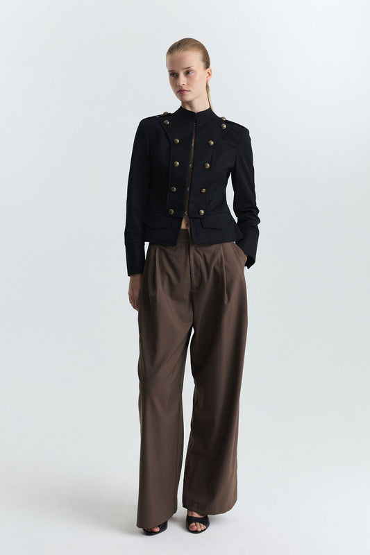 Jacket with Decorative Buttons and Epaulets