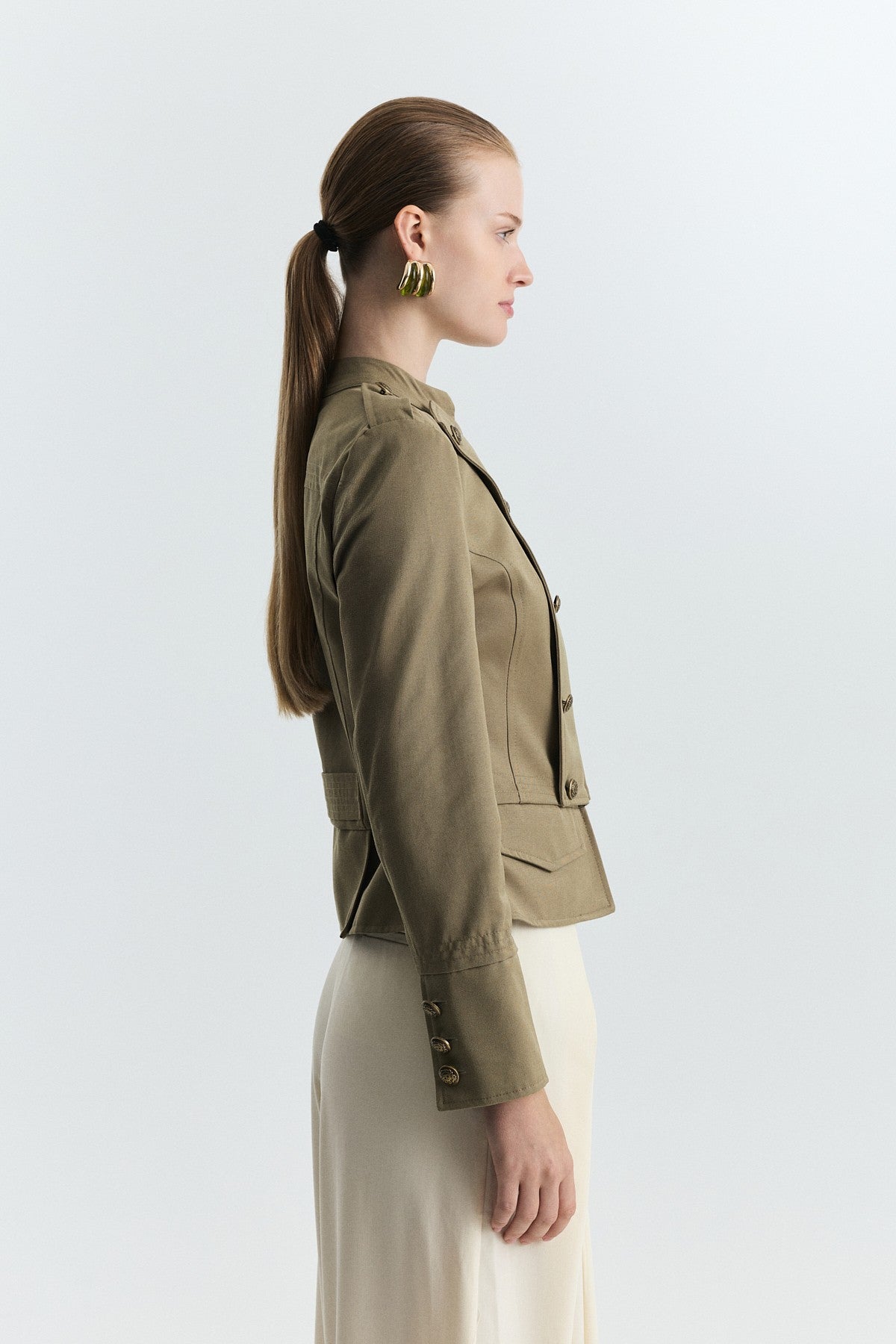 Jacket with Decorative Buttons and Epaulets