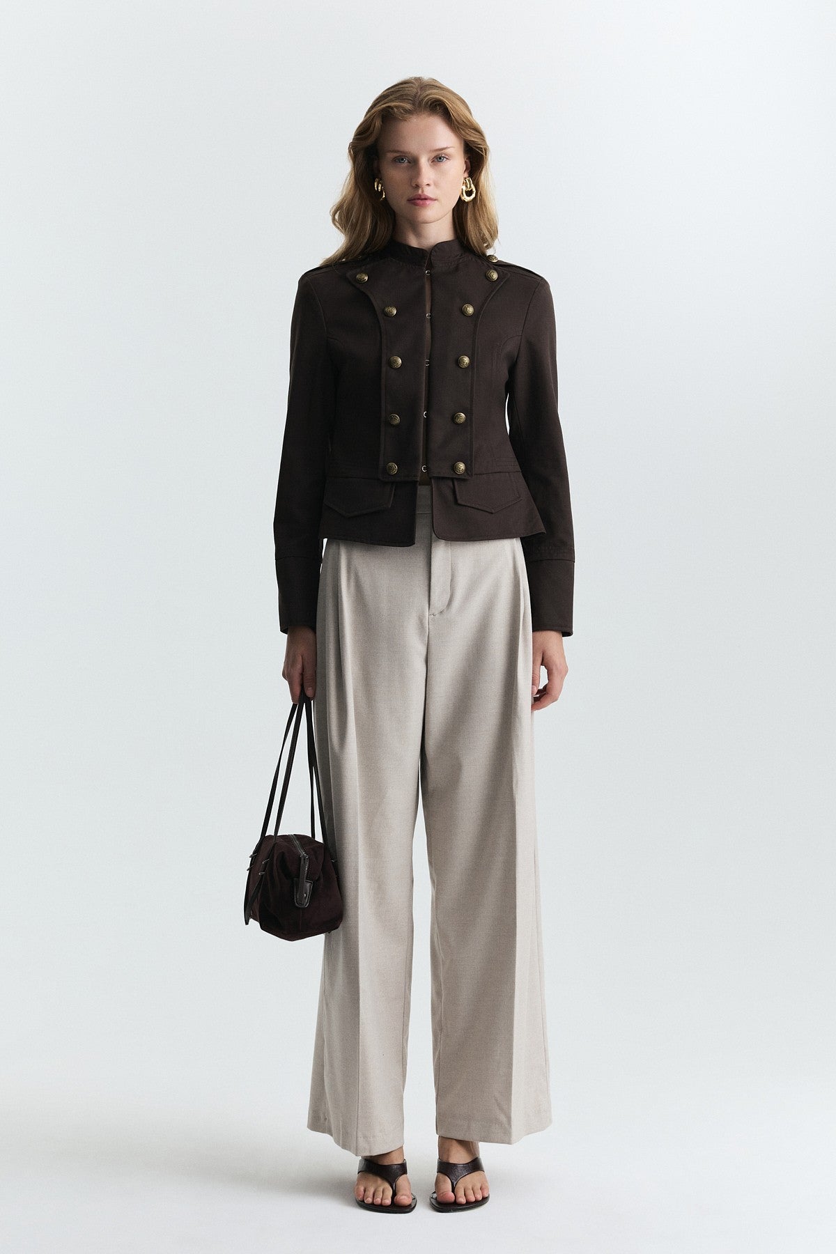 Jacket with Decorative Buttons and Epaulets