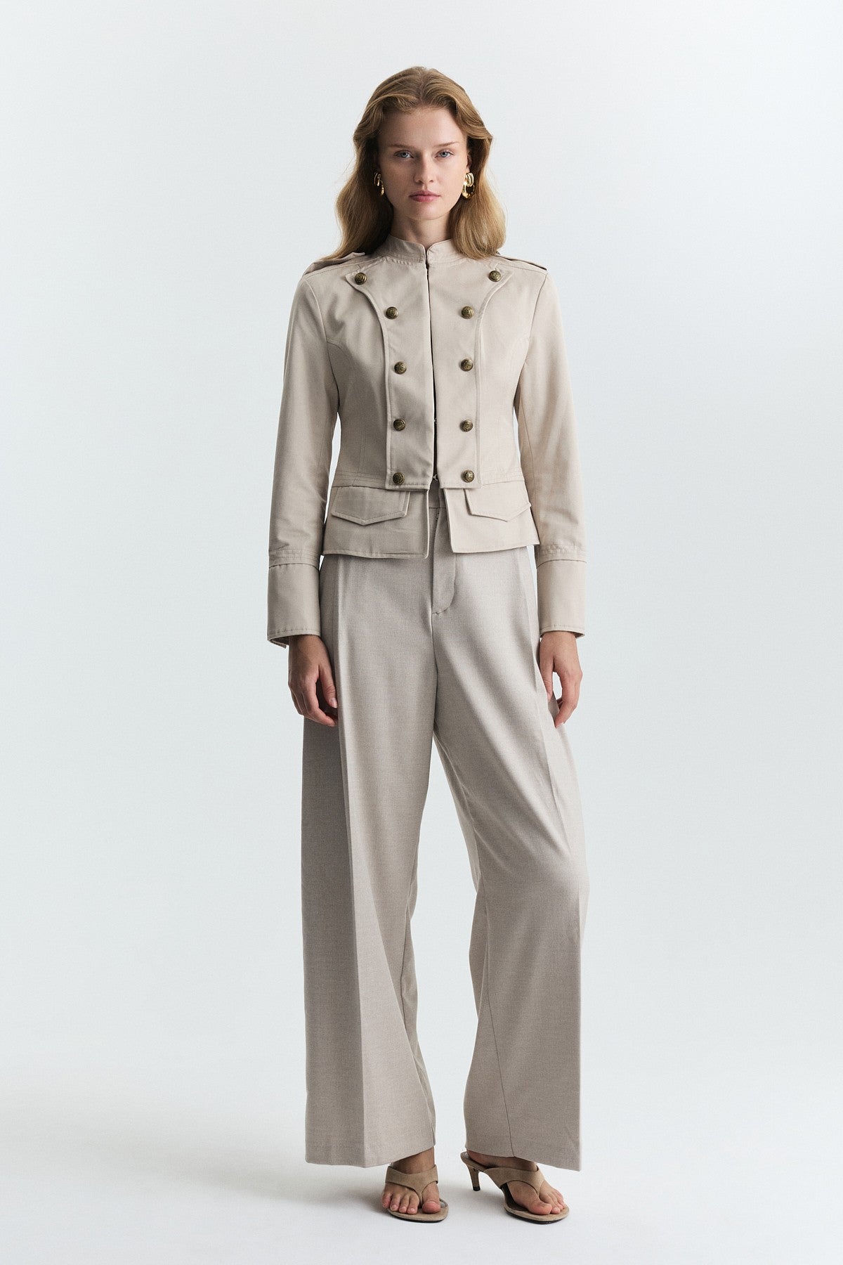 Jacket with Decorative Buttons and Epaulets