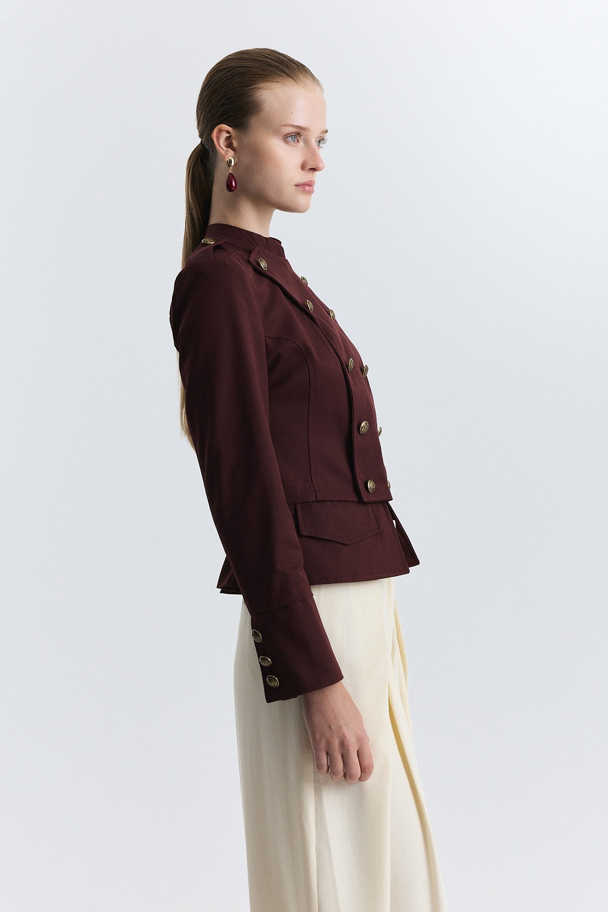 Jacket with Decorative Buttons and Epaulets