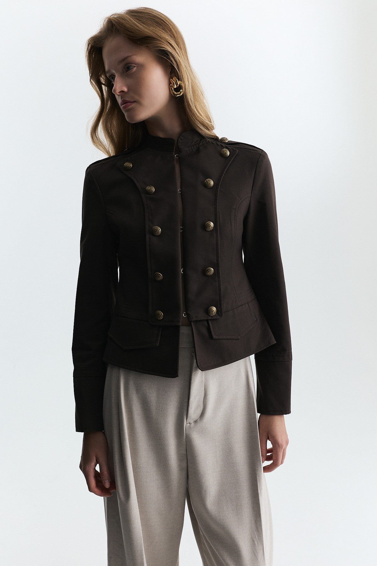 Jacket with Decorative Buttons and Epaulets
