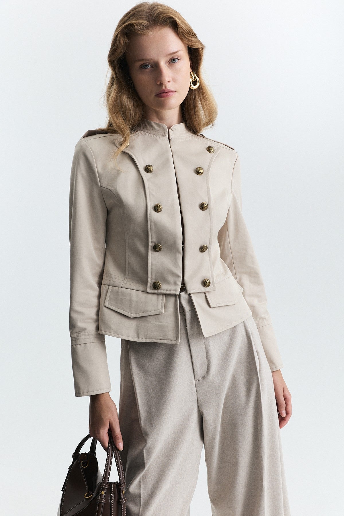 Jacket with Decorative Buttons and Epaulets