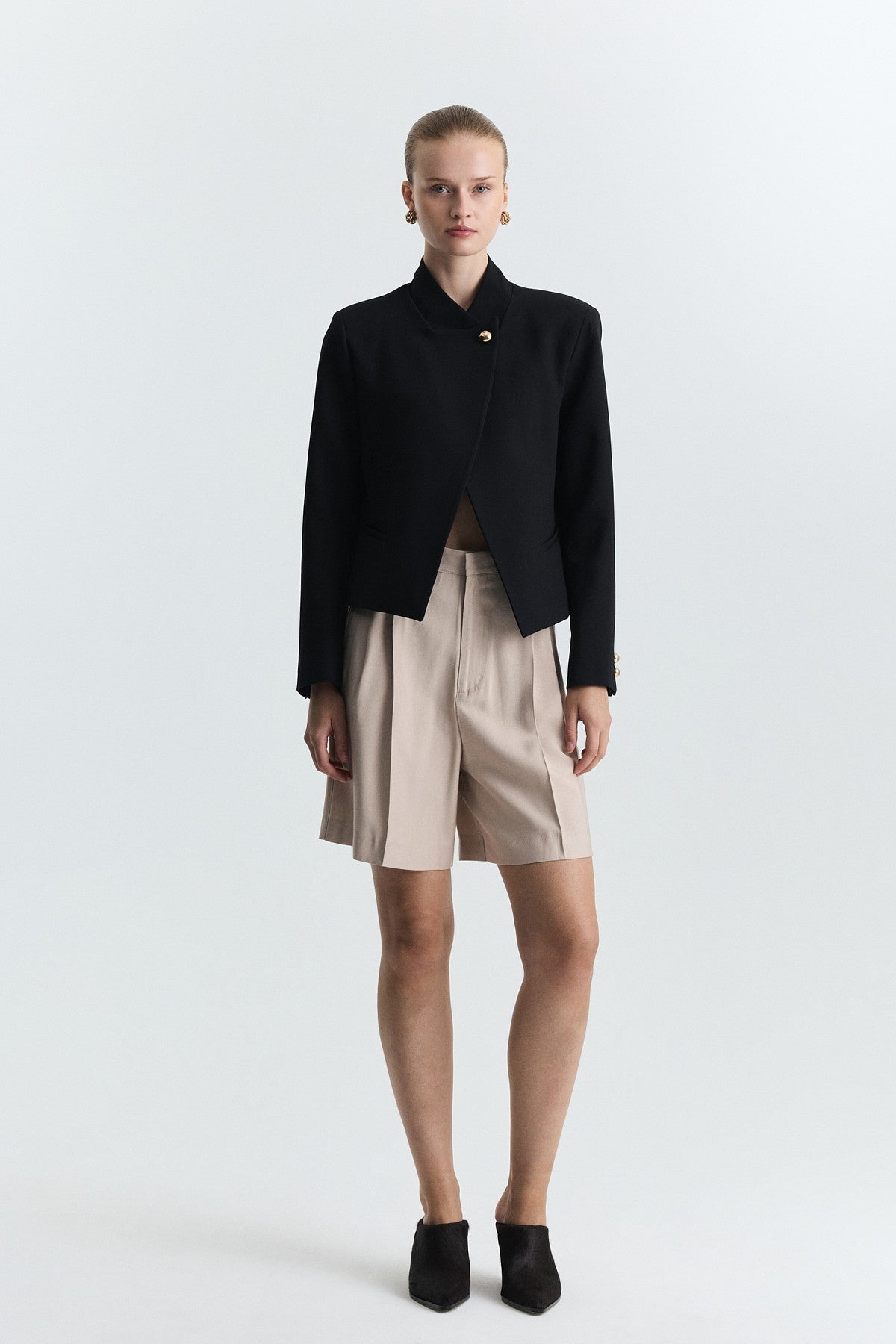 Stand-Up Collar, Single-Button Blazer Jacket