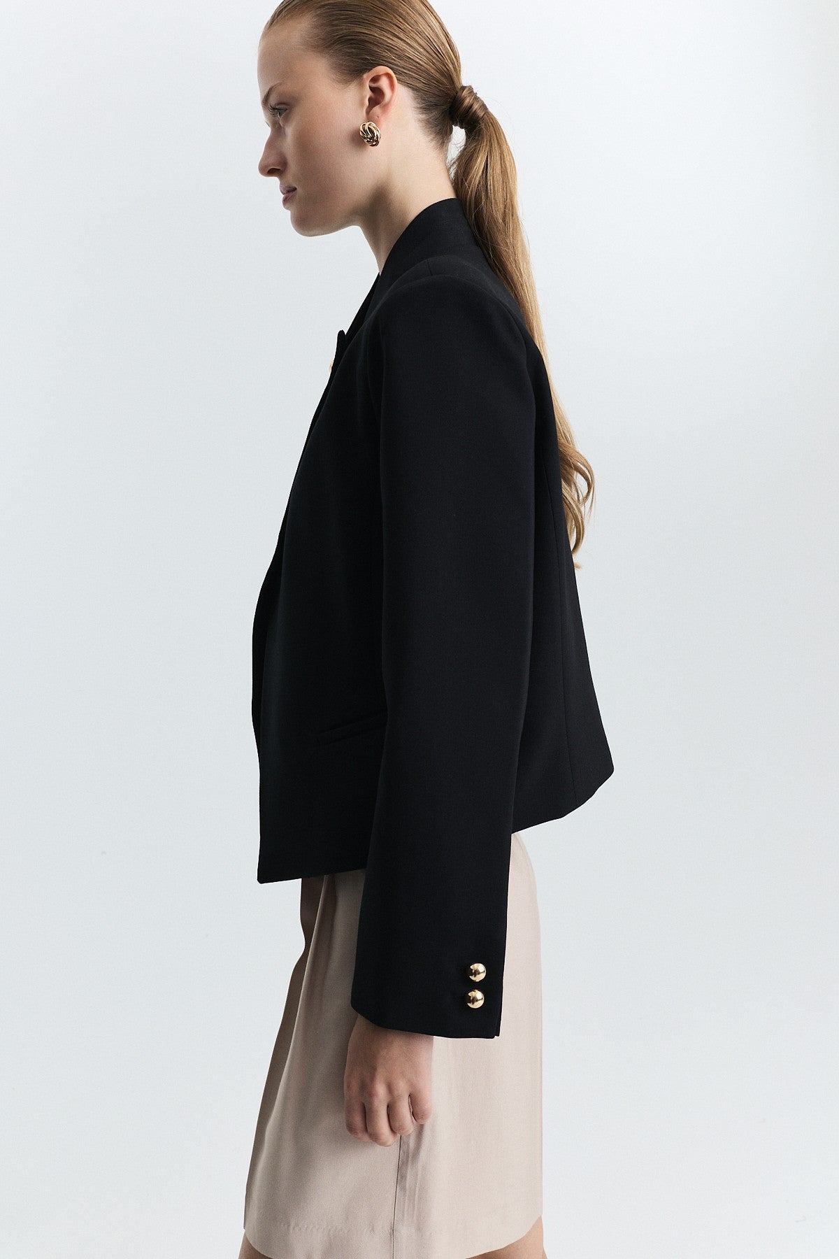 Stand-Up Collar, Single-Button Blazer Jacket