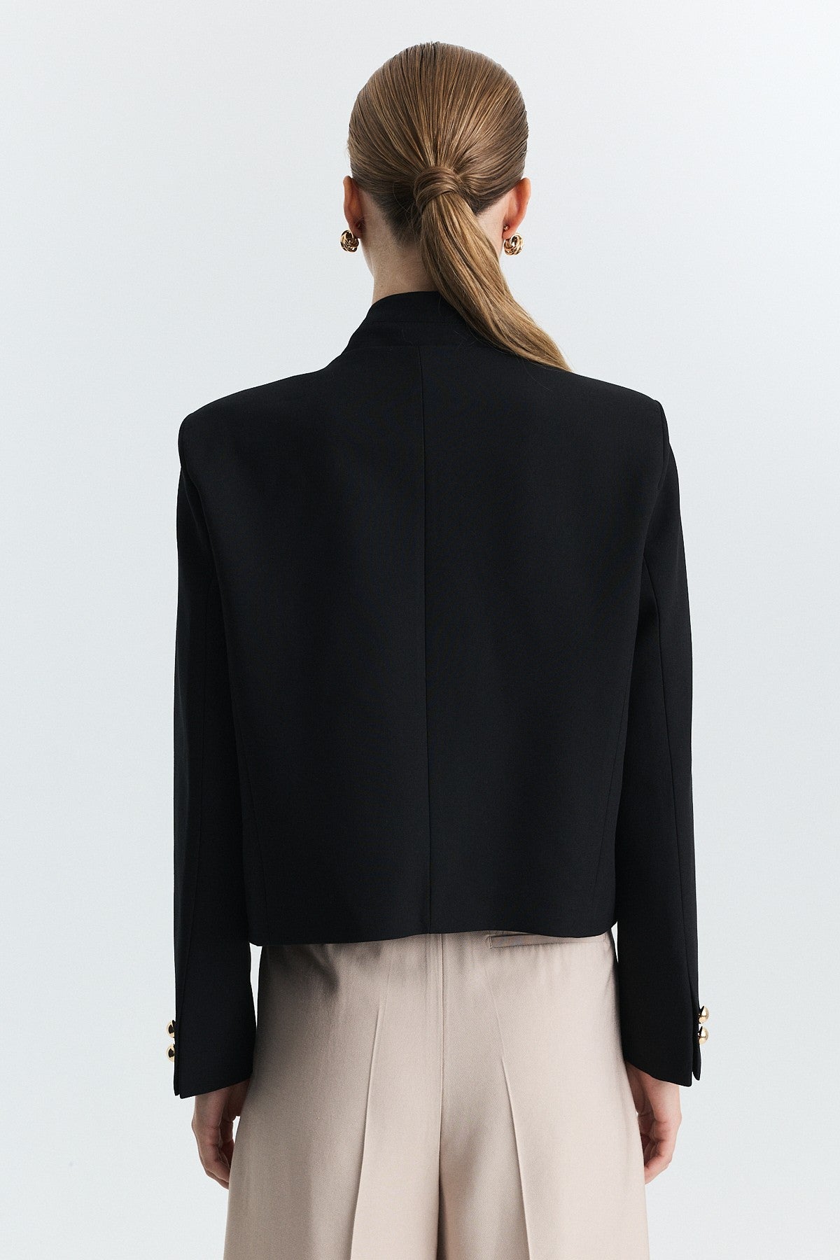 Stand-Up Collar, Single-Button Blazer Jacket