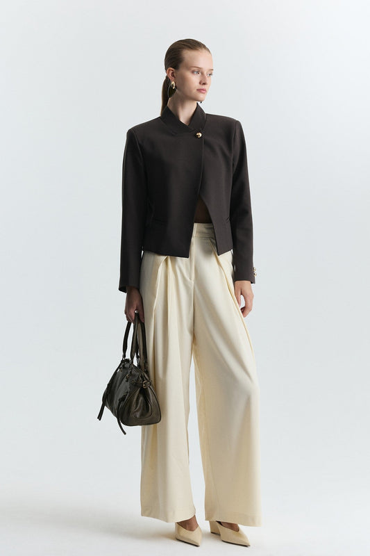 Stand-Up Collar, Single-Button Blazer Jacket