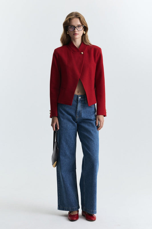 Stand-Up Collar, Single-Button Blazer Jacket