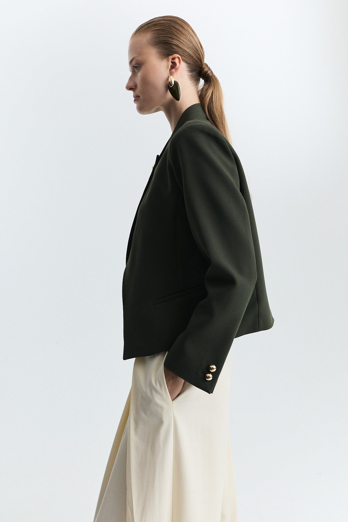 Stand-Up Collar, Single-Button Blazer Jacket