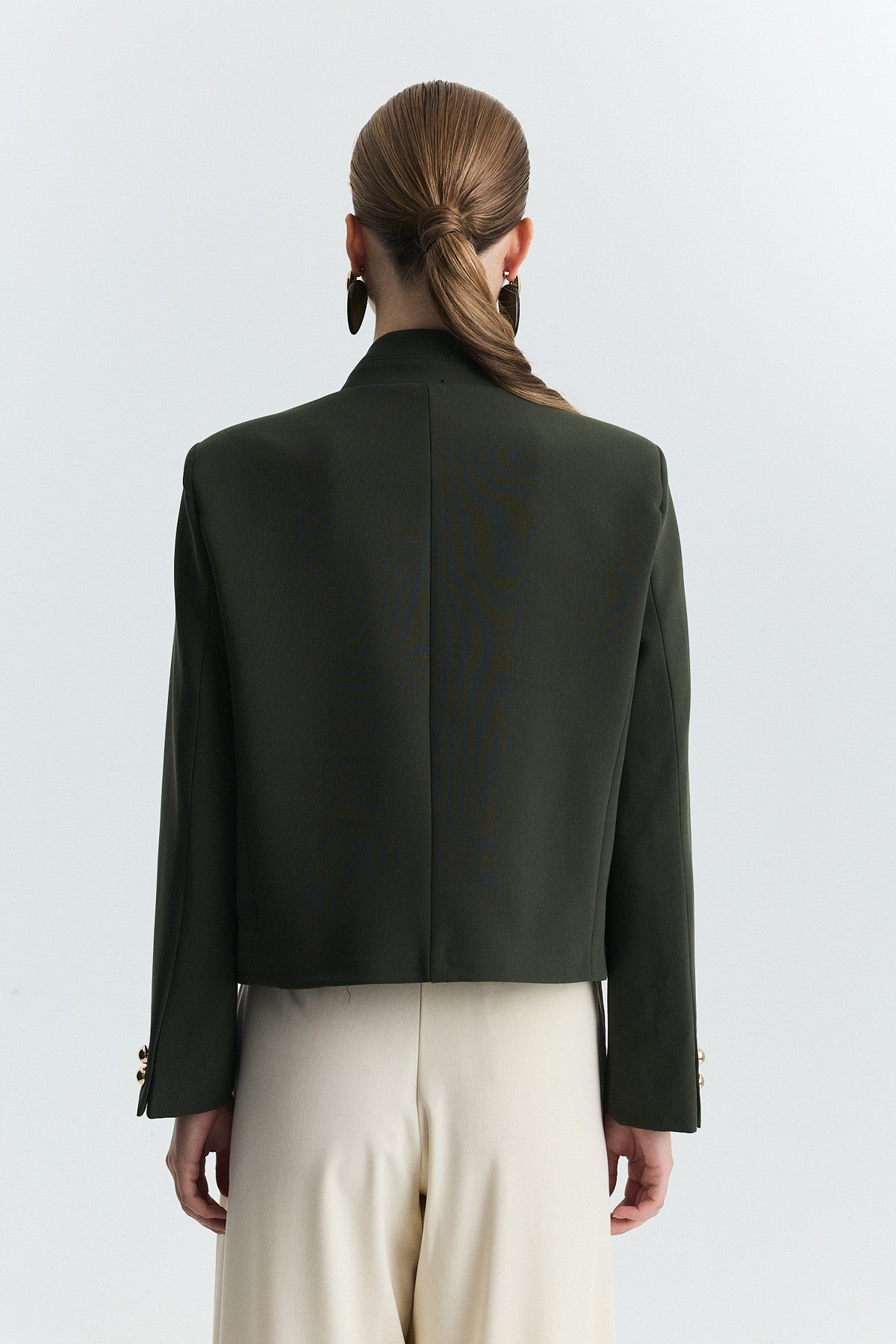 Stand-Up Collar, Single-Button Blazer Jacket