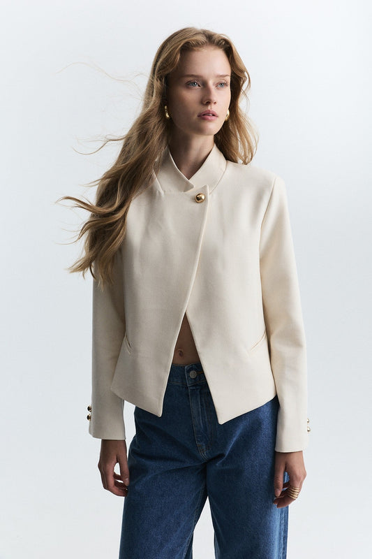 Stand-Up Collar, Single-Button Blazer Jacket