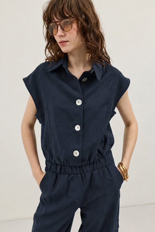 Women's Button-Front Vest with Lyocell Blend