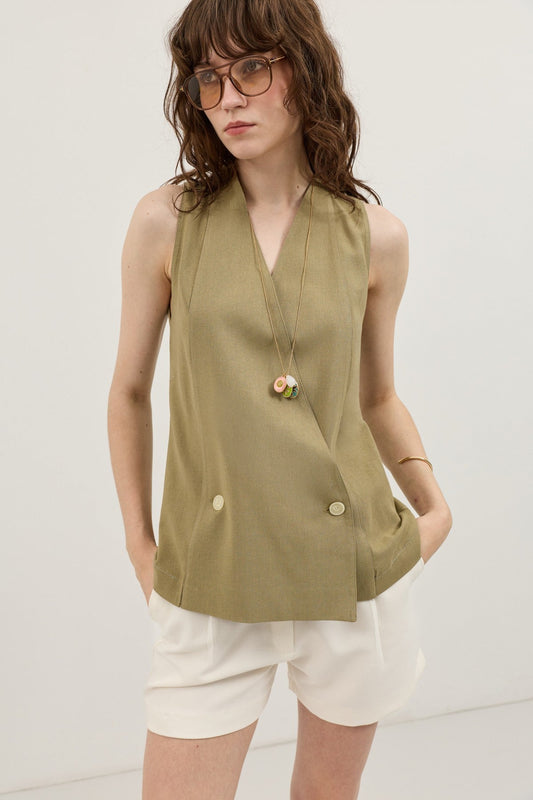 Women's Linen-Blend Wrap-Style Vest