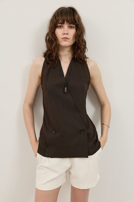 Women's Linen-Blend Wrap-Style Vest
