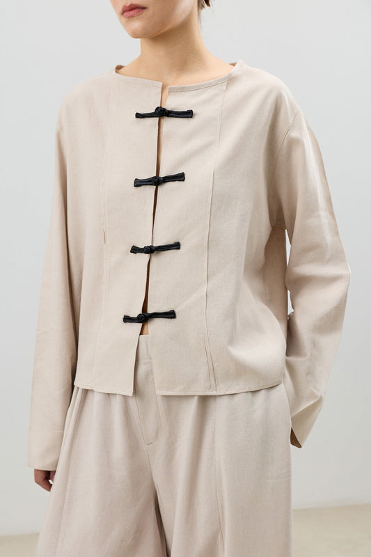 Women's Suit with Embellished Buttons in a Linen Blend