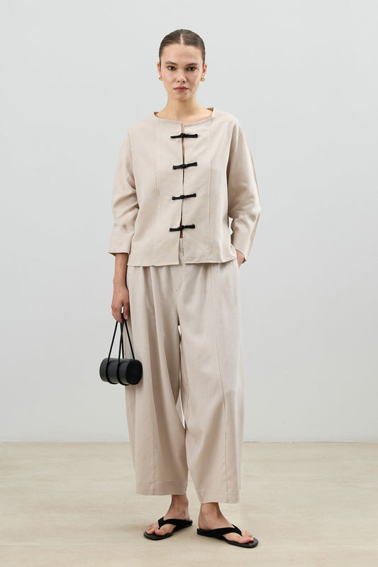 Women's Suit with Embellished Buttons in a Linen Blend