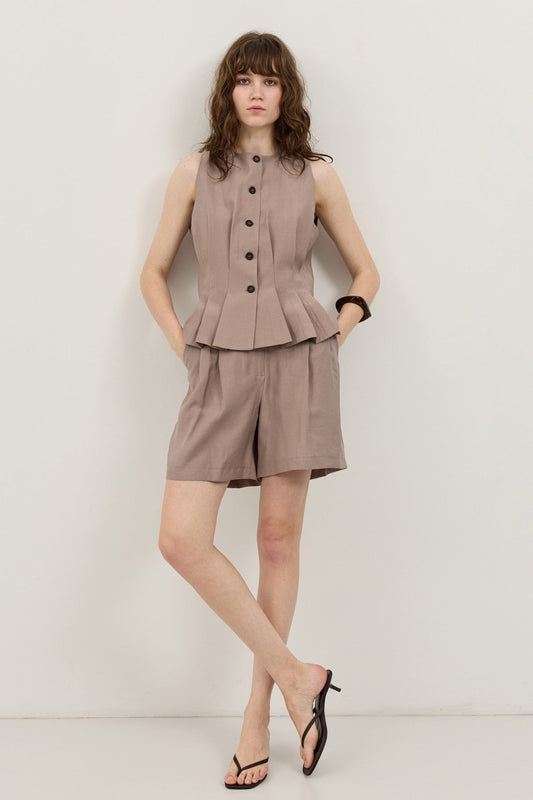 Pleated Vest and Shorts Set for Women