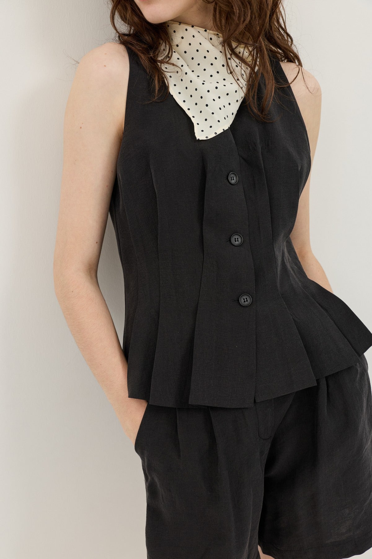 Pleated Vest and Shorts Set for Women