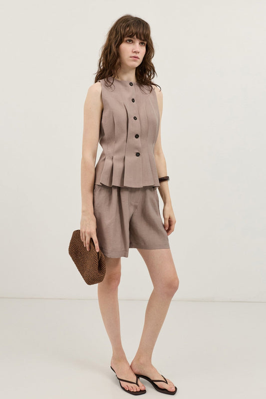 Pleated Vest and Shorts Set for Women