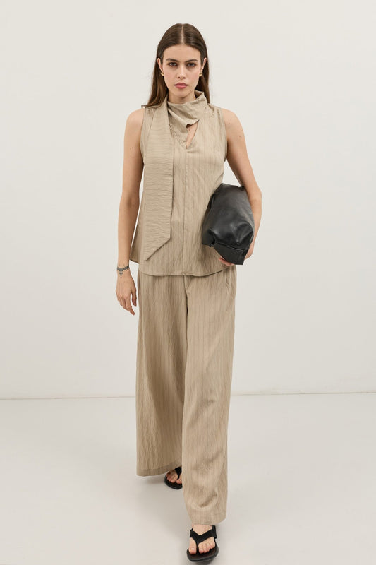 Women's Striped Set with Shawl Collar