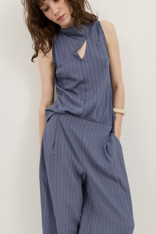 Cream-Colored Shawl-Collar Striped Women's Set