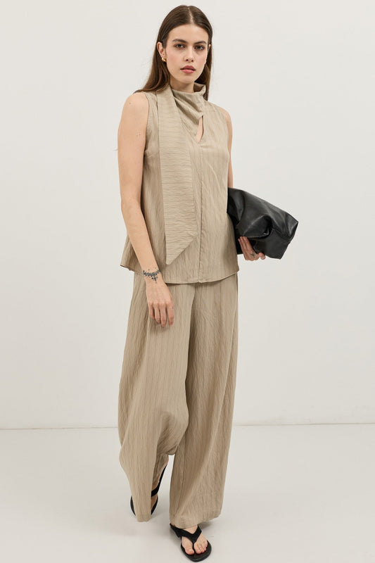 Women's Striped Set with Shawl Collar