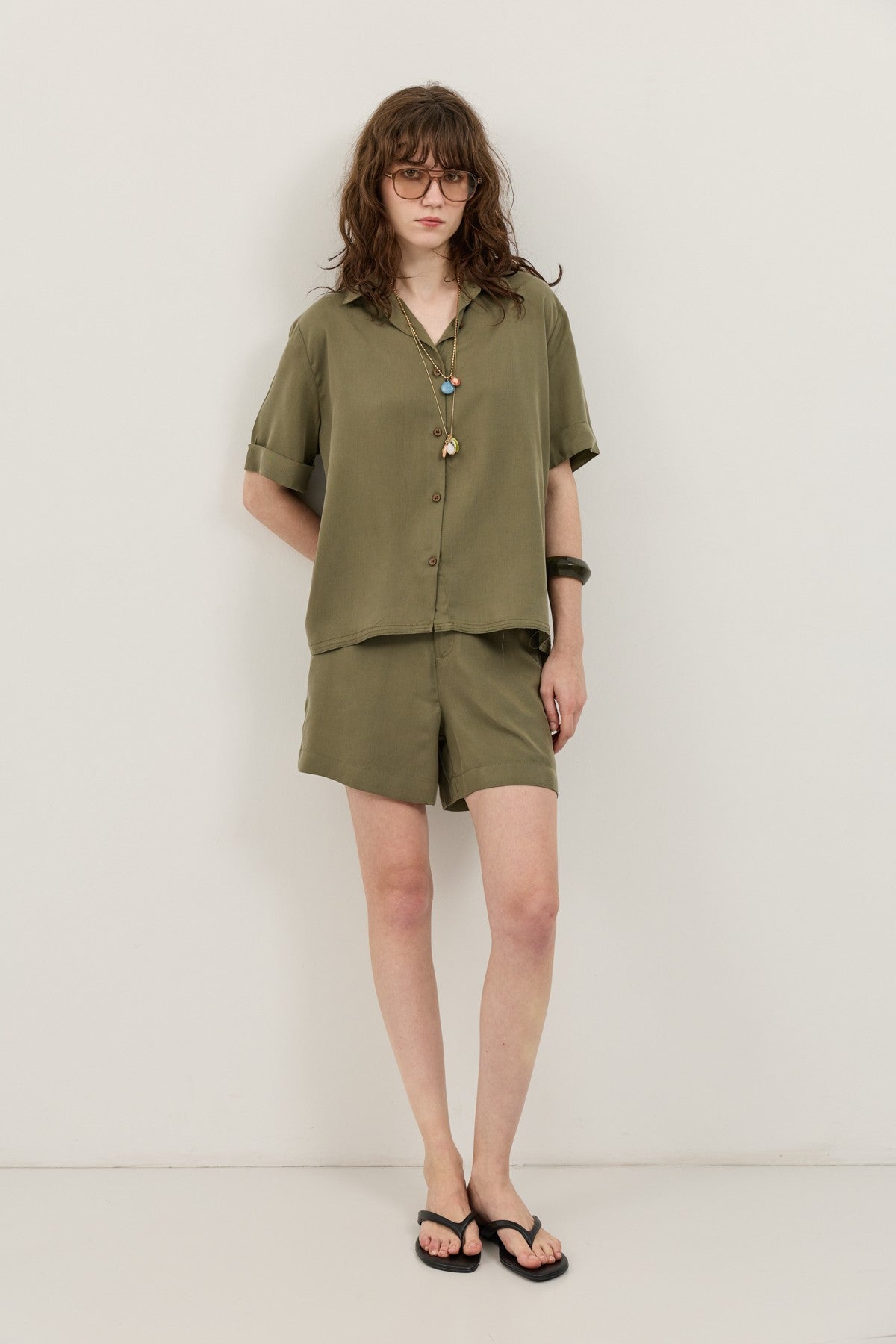 100% Lyocell Shirt and Shorts Set for Women
